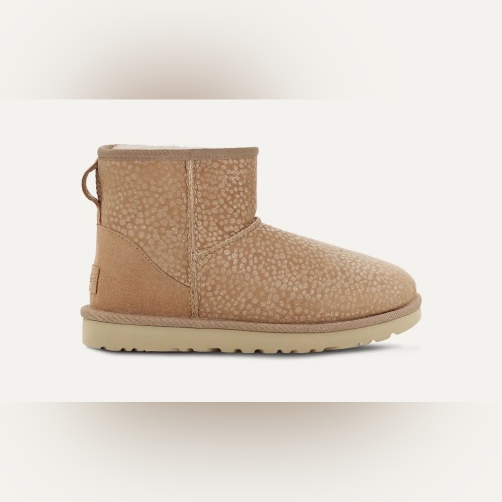 Ugg Classic Mini Sparkle Spots Shimmer Metallic Gold Brown Leather Boots Women 6